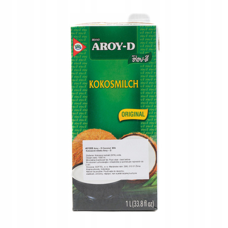 Mleko kokosowe Aroy-D 1L - bez laktozy, do curry, deserów i smoothie